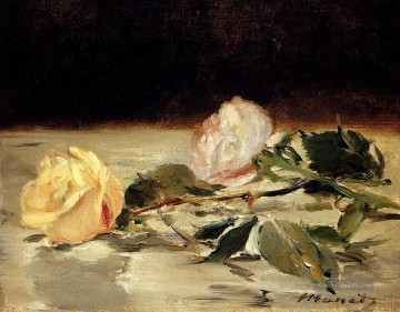 blume - Zwei Rosen auf einer Tischdecke Blume Impressionismus Edouard Manet